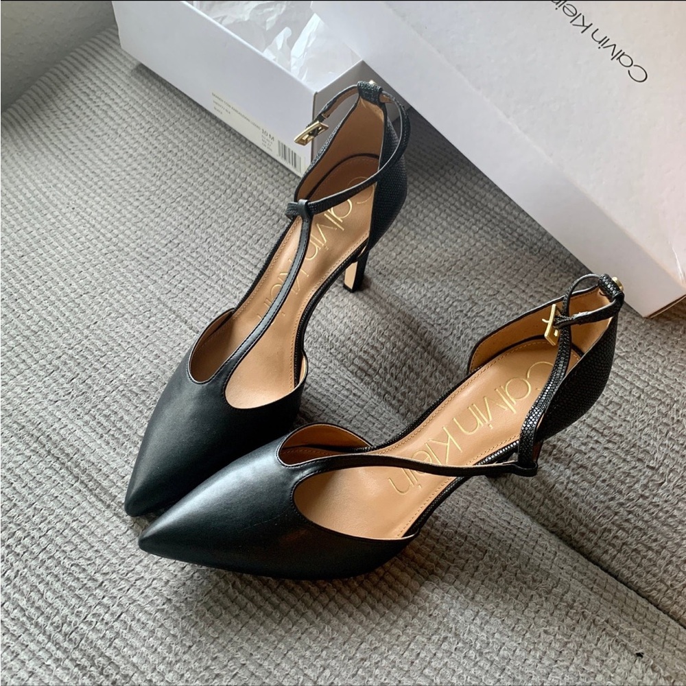 Calvin Klein Brandy T-Strap Leather Stiletto